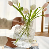 Textured Glass Vase - Nordic Vintage-Style for Wide-Mouth Flower Arrangements - Perfect for Home and Table Decoration, Hydroponic Plants
