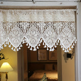 Lightweight Linen Valance with Crochet Lace & Tassels - Handcrafted Beige Rod Pocket Cafe Drapery - Kitchen, Living Room, Bedroom Voile Home Decor