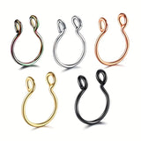 3/5pcs Stainless Steel Fake Nose Ring, Septal Ring C Clip Ring For Unisex, Fake Piercing Body Jewelry Non Piercing