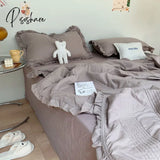 Air Conditioning Quilt + Pillowcases 3Pcs Bedding Set Korean Solid Color Breathable Summer Cool Not