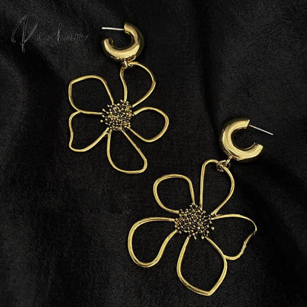 Asymmetric Flower Oversized Dangle Earrings For Women Stunning Korean Vintage Metal Earings Jewelry