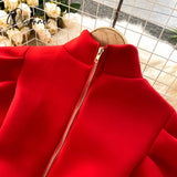 Autumn Winter Puff Long Sleeve Dresses For Women Party Christmas Turtleneck Slim A-Line Elegant New