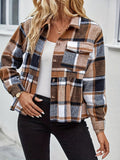 Single Plaid Print Long Sleeve Ruched Blouse - Casual Ruffle Hem Women's Clothing for Spring & Fall