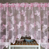 Butterfly Flower Plant Pattern 1pc Valance Sheer Curtain - Short Tulle Lacework Tassel Half Curtain for Bedroom Living Room Home Decor