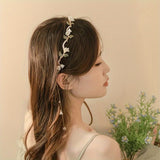 White Pearl Drop Elegant Orchid Hair Hoop for Women - Chinese Style Hair Accessories - Elegant & Feminine Hairband