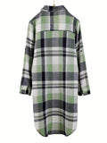 Long Sleeve Plaid Print Button Front Casual Shirt for Spring & Fall, Women's High-low Blouse