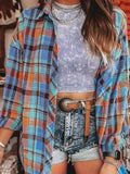 Long Sleeve Plaid Patched Pocket Elegant Shirt for Spring & Fall, Women's Button Front Clothing