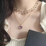 Elegant Double Layered Heart Pendant Necklace for Women, Other Material, Chic Clavicle Chain Jewelry, No Power Required
