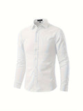 Men's Formal Classic Design Button Up Shirt With Chest Pocket, Male Clothes For Spring And Fall Business Occasion