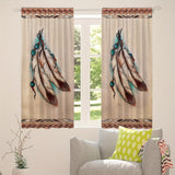 Set of 2 Vintage Feather Art Design Curtains - Native American Inspired Decorative Drapes for Living Room with Rod Pocket, Machine Washable, Fade Resistant, Brushed Fabric, Semi-Sheer Polyester Window Panels