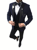 Formal 3 Pieces Set, Men's Suit Jacket & Double Breasted Vest & Pants Suit Set For Business Dinner Wedding Party