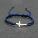 1pc Mens Hand Braided Stainless Steel Cross Patchwork Bracelet Anti-Allergy Acrylic Fibers Rope Bracelet