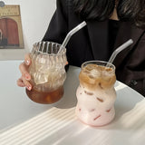 [2pcs Glass Cups With Straws] 2pcs Glass Cups With Straws, Glass Coffee Cup, Transparent Water Cup For Home And Office