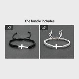 1pc Mens Hand Braided Stainless Steel Cross Patchwork Bracelet Anti-Allergy Acrylic Fibers Rope Bracelet