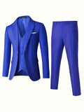 3 Pieces Formal Suit Set - One Button Single Breasted Jacket, Vest, and Pants for Business, Dinner, Wedding, and Party Events