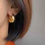 Glossy Chunky Shaped Hoop Earrings Copper Jewelry Vintage Elegant Style Female Geometric Ear Buckles