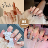 Ballet Long Press On Fake Nails With Rhinestones False Nails Design Cute Bowknot Nail Tips