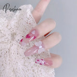 Ballet Long Press On Fake Nails With Rhinestones False Nails Design Cute Bowknot Nail Tips N5003 /