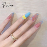 Ballet Long Press On Fake Nails With Rhinestones False Nails Design Cute Bowknot Nail Tips N5030 /