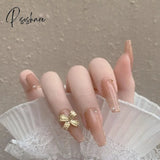 Ballet Long Press On Fake Nails With Rhinestones False Nails Design Cute Bowknot Nail Tips N5058 /