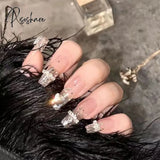 Ballet Long Press On Fake Nails With Rhinestones False Nails Design Cute Bowknot Nail Tips N5062 /