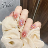 Ballet Long Press On Fake Nails With Rhinestones False Nails Design Cute Bowknot Nail Tips N5120 /