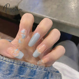 Ballet Long Press On Fake Nails With Rhinestones False Nails Design Cute Bowknot Nail Tips N516 /