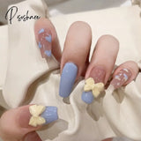 Ballet Long Press On Fake Nails With Rhinestones False Nails Design Cute Bowknot Nail Tips N531 /