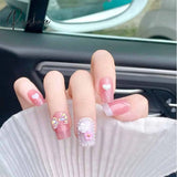 Ballet Long Press On Fake Nails With Rhinestones False Nails Design Cute Bowknot Nail Tips N533 /