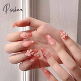 Ballet Long Press On Fake Nails With Rhinestones False Nails Design Cute Bowknot Nail Tips N564 /