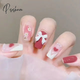 Ballet Long Press On Fake Nails With Rhinestones False Nails Design Cute Bowknot Nail Tips N574 /