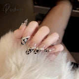 Ballet Long Press On Fake Nails With Rhinestones False Nails Design Cute Bowknot Nail Tips N593 /