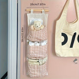 Multi-Pocket Wall-Mounted Storage Bag - Versatile Hanging Organizer for Dorms, Bedrooms & Bathrooms | Space-Saving Design with Easy-Access Pockets for Books, Toys, and More, Bedroom Organizer|Checkered Pattern|Soft Material,