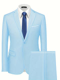 2 Pieces Men's Formal Suit Set - One Button Jacket & Dress Pants for Business, Dinner, Wedding, Party Occasions