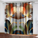 2pcs, Abstract Floral Golden Line Modern Floral Digital Printed Curtain Living Room Curtains, Grommet Top Curtains For Living Room Furniture Decoration Home Decor
