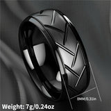 1pc 8MM Luxury High Quality Black Titanium Steel Ring Fashion Simple Men's Black Stainless Steel Wire Groove Tire Ring Artificial Jewelry Lover Gift