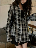 Spring-Ready Plus Size Plaid Print Button Front Long Sleeve Shirt for Women - Casual, Comfortable, and Chic