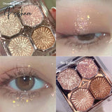 Beyprern Four-Colors Pearly Eyeshadow Palette Bright Matte Shimmer Crystal Chandeliers Glitter Long