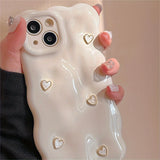 Luxury Glossy iPhone Case - 3D Fritillary Love Heart Cube Solid Color Wave Pattern Soft Silicone - Shockproof for 11 12 13 Pro Max 14 Pro Max 15