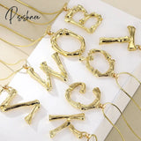 Big Gold Plated Metal Bamboo 26 Letter Necklaces For Women Initial Alphabet Pendant Necklace