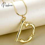 Big Gold Plated Metal Bamboo 26 Letter Necklaces For Women Initial Alphabet Pendant Necklace