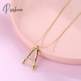 Big Gold Plated Metal Bamboo 26 Letter Necklaces For Women Initial Alphabet Pendant Necklace