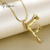 Big Gold Plated Metal Bamboo 26 Letter Necklaces For Women Initial Alphabet Pendant Necklace