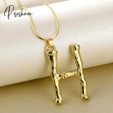 Big Gold Plated Metal Bamboo 26 Letter Necklaces For Women Initial Alphabet Pendant Necklace