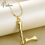 Big Gold Plated Metal Bamboo 26 Letter Necklaces For Women Initial Alphabet Pendant Necklace