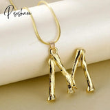 Big Gold Plated Metal Bamboo 26 Letter Necklaces For Women Initial Alphabet Pendant Necklace