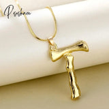 Big Gold Plated Metal Bamboo 26 Letter Necklaces For Women Initial Alphabet Pendant Necklace