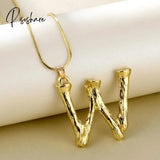 Big Gold Plated Metal Bamboo 26 Letter Necklaces For Women Initial Alphabet Pendant Necklace