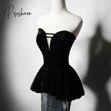 Black Silver Sequins Celebrity Dress Strapless Sleeveless A Line Slim Ruffle Mermaid Women Wedding
