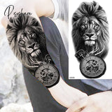 Black Skull Halloween Skeleton Temporary Tattoo For Men Adults Realistic Lion Tiger Wolf Scary Fake